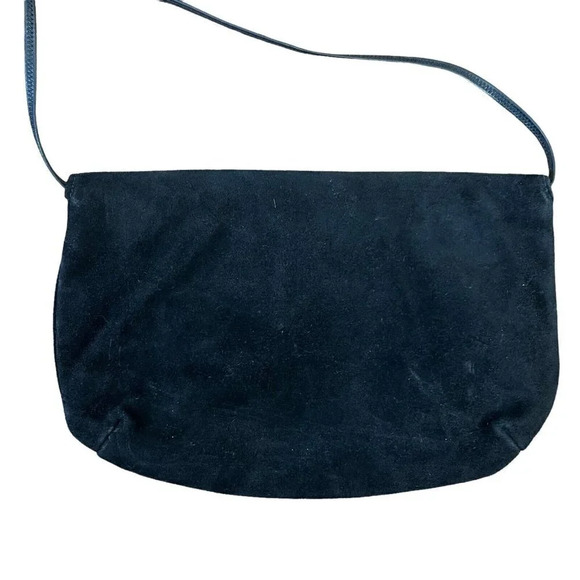Vintage 90s Suede Purse with Thin Shoulder Strap Black 11” X 7” - Picture 3 of 6